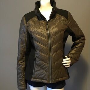 Guess Women's Black and Brown Quilted Puffer Jacket